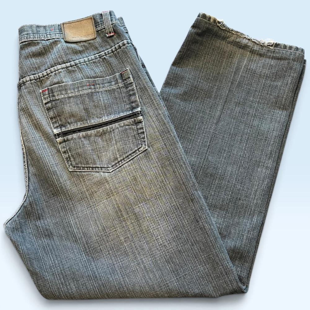 Royal Blue Jeans Mens 34x34 Gray Baggy Fit Wide Leg Hip Hop y2k skater